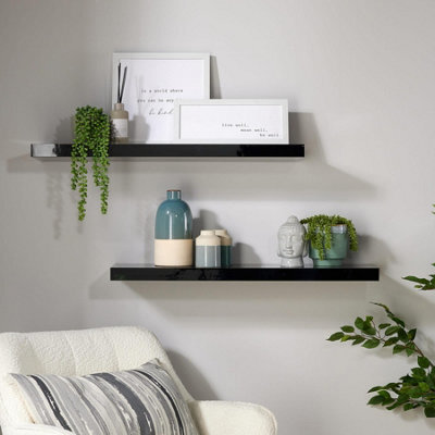 Home Source Cloud Pair Of 80Cm Gloss Floating Wall Shelves Black - image 1