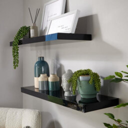 Home Source Cloud Pair Of 80Cm Gloss Floating Wall Shelves Black - thumbnail 3