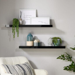Home Source Cloud Pair Of 80Cm Gloss Floating Wall Shelves Black