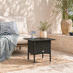Wyld Haus Varilu Black Rattan Outdoor Coffee Table 50 X 50 Cm - Woven Top, Galvanised Steel Frame - thumbnail 1