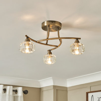 Inlight Pilton Satin Glass & Metal Antique Brass Effect 3 Lamp Led Ceiling Light - image 1