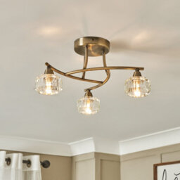 Inlight Pilton Satin Glass & Metal Antique Brass Effect 3 Lamp Led Ceiling Light - thumbnail 1