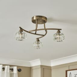 Inlight Pilton Satin Glass & Metal Antique Brass Effect 3 Lamp Led Ceiling Light - thumbnail 2