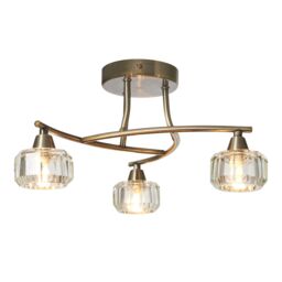Inlight Pilton Satin Glass & Metal Antique Brass Effect 3 Lamp Led Ceiling Light - thumbnail 3
