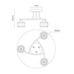 Inlight Pilton Satin Glass & Metal Antique Brass Effect 3 Lamp Led Ceiling Light - thumbnail 7