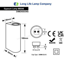 Long Life Lamps Company Modern White Ceramic Up & Down Contemporary Indoor Wall Light Lamp M0046 - thumbnail 2