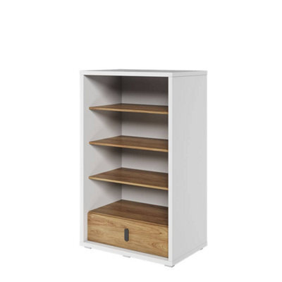 Arte Massi Kid-Friendly Bookcase In Natural Hickory & Alpine White - 1410mm X 850mm X 410mm With Drawer & Shelves - image 1