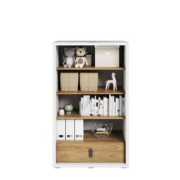 Arte Massi Kid-Friendly Bookcase In Natural Hickory & Alpine White - 1410mm X 850mm X 410mm With Drawer & Shelves - thumbnail 2