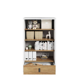 Arte Massi Kid-Friendly Bookcase In Natural Hickory & Alpine White - 1410mm X 850mm X 410mm With Drawer & Shelves - thumbnail 3