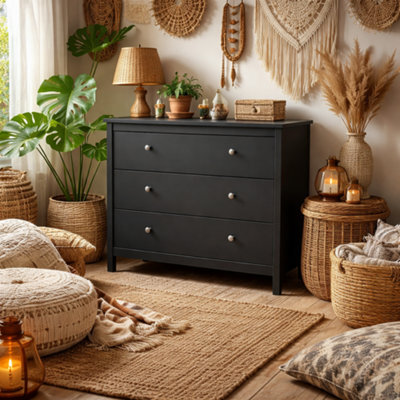 Wyld Haus Gossmere Matt Black 3-Drawer Chest Of Drawers - image 1
