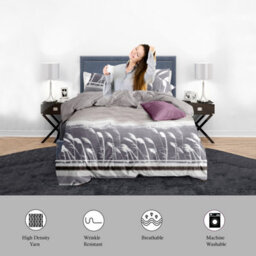 Neel Blue Single Printed Duvet Cover Matching Pillow Case - Floral Grey - thumbnail 5