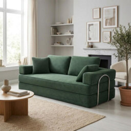 Flex Green 3 Seater Compressed Sofa Bed Cord Boneless Cloud Couch Foam Pocket Spring - thumbnail 1