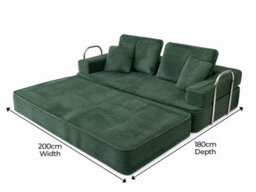 Flex Green 3 Seater Compressed Sofa Bed Cord Boneless Cloud Couch Foam Pocket Spring - thumbnail 5