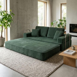 Flex Green 3 Seater Compressed Sofa Bed Cord Boneless Cloud Couch Foam Pocket Spring - thumbnail 2