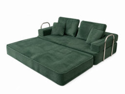 Flex Green 3 Seater Compressed Sofa Bed Cord Boneless Cloud Couch Foam Pocket Spring - thumbnail 7