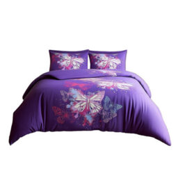Duvet Cover And Pillowcase Set Butterfly Design Polycotton Bed Linen Purple - thumbnail 2