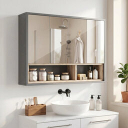 Grey Wall Mounted Bathroom Cabinet With Mirror And Shelves - thumbnail 6