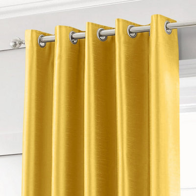 Intimates Silk Effect Energy Saving Lined Ring Top Curtains - Ochre