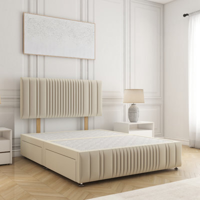 Bsspoke Rosie Divan Bed Cream Plush Velvet With 24Inch Headboard & Footboard 4 Drawer & No Mattress In Double King 4Ft 6Ft - image 1