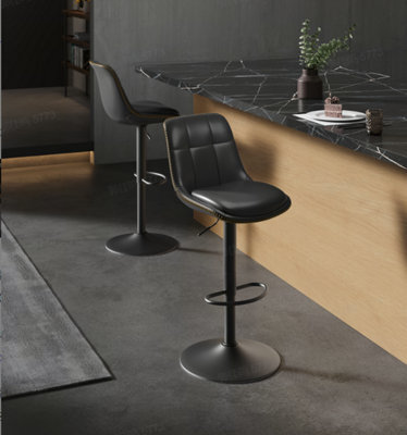 Ledrem Bar Stools Set Of 2, Height Adjustable Swivel Pu Leather Chairs With Backs, 44 X 47 X 93-114 Cm, Black - image 1