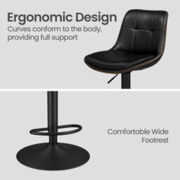 Ledrem Bar Stools Set Of 2, Height Adjustable Swivel Pu Leather Chairs With Backs, 44 X 47 X 93-114 Cm, Black - thumbnail 8