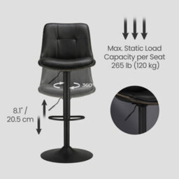 Ledrem Bar Stools Set Of 2, Height Adjustable Swivel Pu Leather Chairs With Backs, 44 X 47 X 93-114 Cm, Black - thumbnail 7