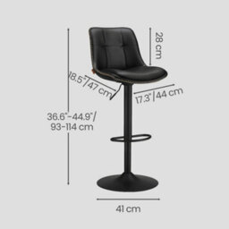 Ledrem Bar Stools Set Of 2, Height Adjustable Swivel Pu Leather Chairs With Backs, 44 X 47 X 93-114 Cm, Black - thumbnail 4