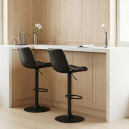 Ledrem Bar Stools Set Of 2, Height Adjustable Swivel Pu Leather Chairs With Backs, 44 X 47 X 93-114 Cm, Black - thumbnail 6