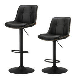 Ledrem Bar Stools Set Of 2, Height Adjustable Swivel Pu Leather Chairs With Backs, 44 X 47 X 93-114 Cm, Black - thumbnail 3