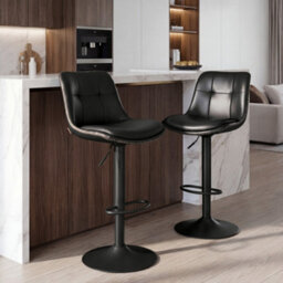 Ledrem Bar Stools Set Of 2, Height Adjustable Swivel Pu Leather Chairs With Backs, 44 X 47 X 93-114 Cm, Black - thumbnail 5