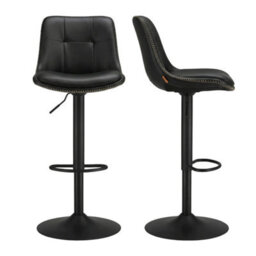 Ledrem Bar Stools Set Of 2, Height Adjustable Swivel Pu Leather Chairs With Backs, 44 X 47 X 93-114 Cm, Black - thumbnail 2