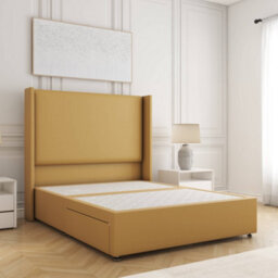 Bsspoke Austin Divan Bed Set Mustard Plush Velvet With 54Inch Wingedback Headboard & No Mattress No Drawers In All Sizes - thumbnail 1