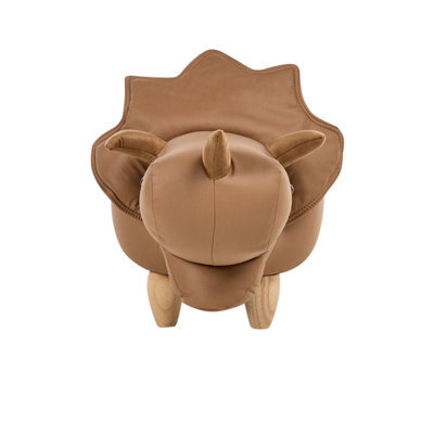 Wyld and Coco Animal Triceratops Kids Storage Stool Brown - Flip-Top Pouffe With Rubberwood Legs - image 1