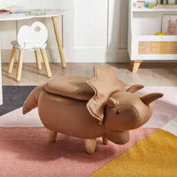 Wyld and Coco Animal Triceratops Kids Storage Stool Brown - Flip-Top Pouffe With Rubberwood Legs - thumbnail 2
