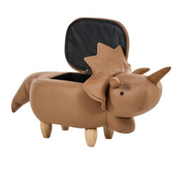 Wyld and Coco Animal Triceratops Kids Storage Stool Brown - Flip-Top Pouffe With Rubberwood Legs - thumbnail 5