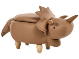 Wyld and Coco Animal Triceratops Kids Storage Stool Brown - Flip-Top Pouffe With Rubberwood Legs - thumbnail 3