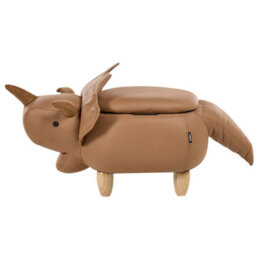 Wyld and Coco Animal Triceratops Kids Storage Stool Brown - Flip-Top Pouffe With Rubberwood Legs - thumbnail 7