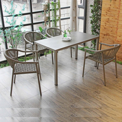 UK Leisure World Beige Rattan Wicker Garden Outdoor Four 4 Seater Bistro Table And Chairs Furniture Patio Dining Set