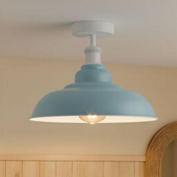 Vintage Ceiling Light Semi Flush Mount With E27 Base 32Cm Metal Lampshade Easy Fit Ceiling Light Fixture Fitting (Light Blue)