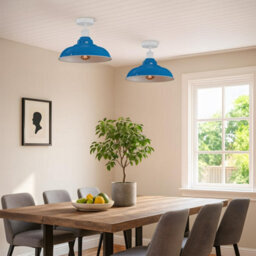 Vintage Ceiling Light Semi Flush Mount With E27 Base 32Cm Metal Lampshade Easy Fit Ceiling Light Fixture Fitting (Light Blue) - thumbnail 2