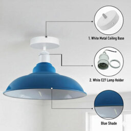 Vintage Ceiling Light Semi Flush Mount With E27 Base 32Cm Metal Lampshade Easy Fit Ceiling Light Fixture Fitting (Light Blue) - thumbnail 7