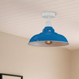 Vintage Ceiling Light Semi Flush Mount With E27 Base 32Cm Metal Lampshade Easy Fit Ceiling Light Fixture Fitting (Light Blue) - thumbnail 9