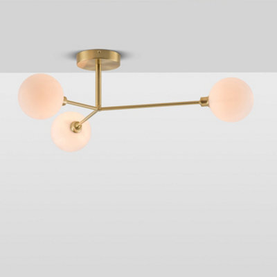 Houseof Brass 3 Light Frosted Glass Orb Straight Arm Flush Ceiling Light - Gold - image 1