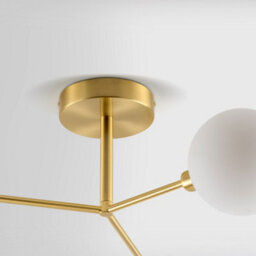 Houseof Brass 3 Light Frosted Glass Orb Straight Arm Flush Ceiling Light - Gold - thumbnail 5