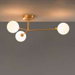 Houseof Brass 3 Light Frosted Glass Orb Straight Arm Flush Ceiling Light - Gold - thumbnail 6