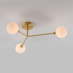 Houseof Brass 3 Light Frosted Glass Orb Straight Arm Flush Ceiling Light - Gold - thumbnail 7