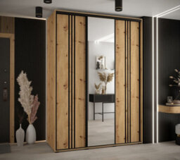 Arte Rustic Oak Artisan Cannes Vii Sliding Wardrobe H2050mm W1800mm D600mm With Customisable Black Steel Handles - thumbnail 2