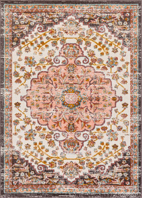 Livabliss Ankara-Vintage Pink Yellow Traditional Boho Living Dining Bedroom Rug 200 X 275 Cm Easy Care, Non Shedding - image 1