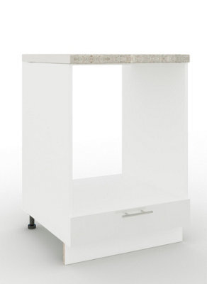 Jd Greta Adjustable Legs Kitchen Base Oven Unit 600mm Cabinet With Front 60Cm - White Gloss With Worktop - image 1