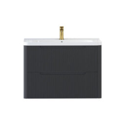 Royal Bathrooms Avenza 800mm Fluted Wall Hung Vanity Unit Matt Obsidian Black 2 Drawer Storage Cabinet With Ceramic Basin - thumbnail 7